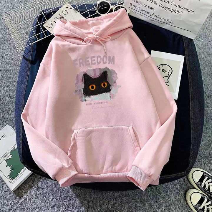 Dame hettegenser med kreativ kattedesign Skjora