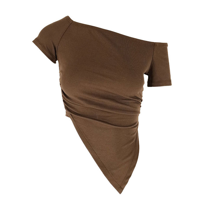 Dame asymmetrisk Crop-Top med rynker og en-sidig skulderdesign Skjora