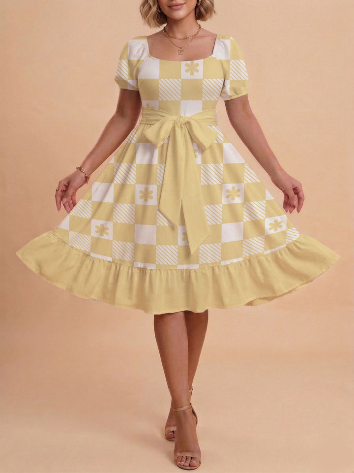 Damen Verspieltes Maxikleid mit Bärenmuster und taillierbarem Band Skjora
