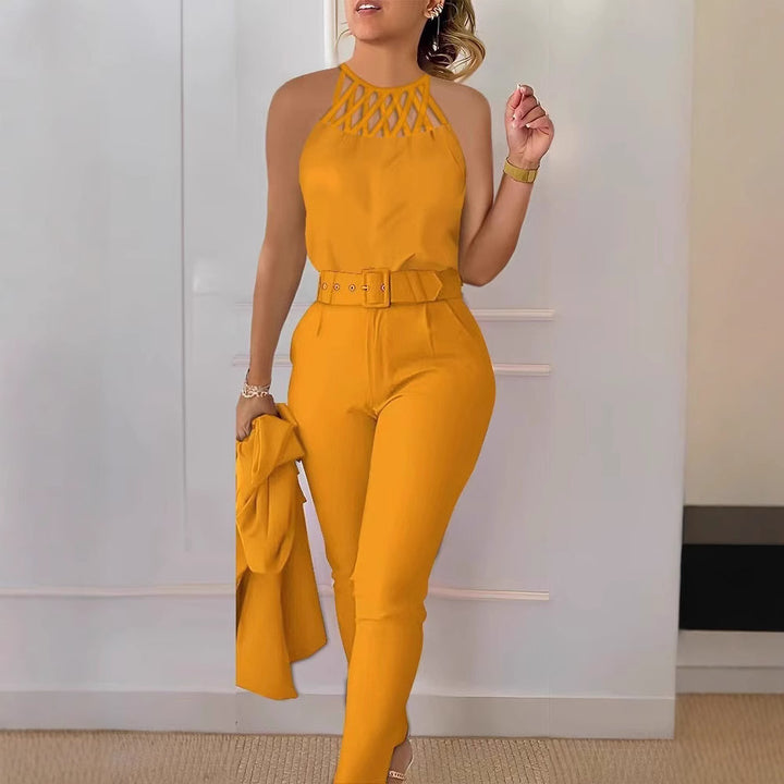 Dame Elegant Jumpsuit med stilig belte og raffinerte cut-out Skjora