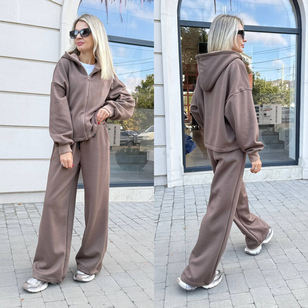 Dame Oversized Hoodie og vid bukse Sett Skjora