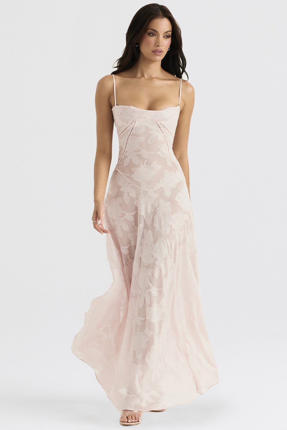 Damen Elegantes Maxikleid mit floralem Häkelmuster und raffiniertem Schnitt Skjora