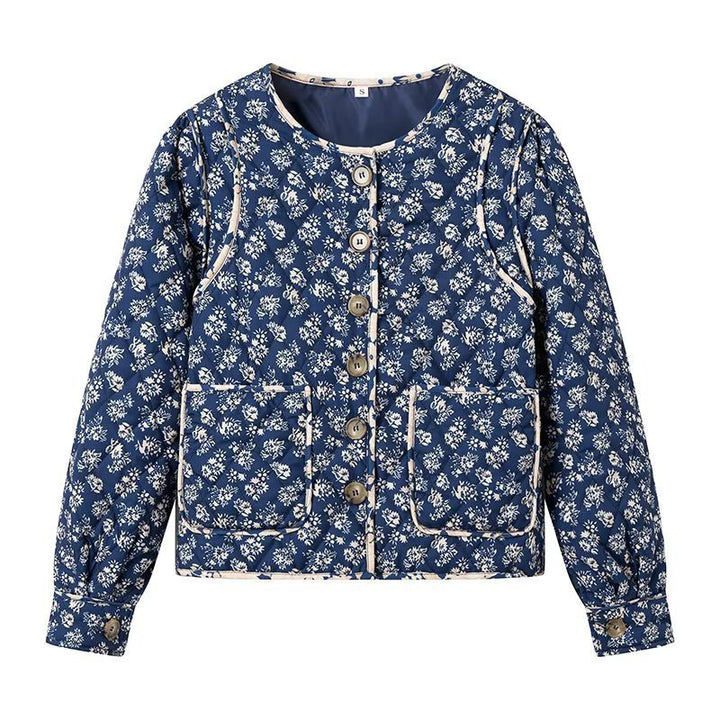 Dame blomsterpreget quiltet jakke med praktiske lommer Skjora