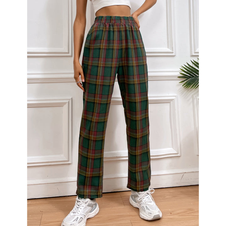 Kvinne casual rutete bukser med elastisk liv og slim fit Skjora