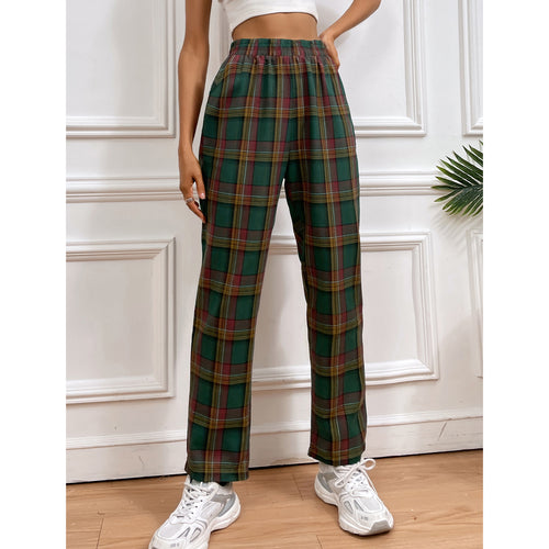 Kvinne casual rutete bukser med elastisk liv og slim fit Skjora