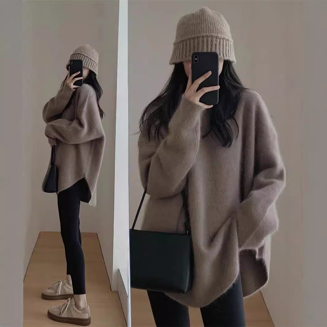 Damer koselig oversized genser laget av mykt strikket materiale med en tilfeldig fasong