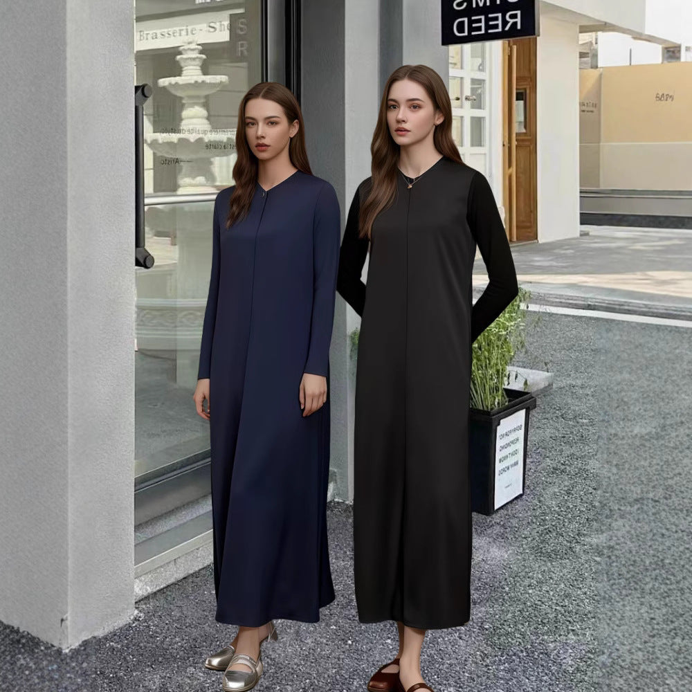Kvinnes Elegant Langermet Maxi Kjole med Smigrende Snitt og Tidøst Design