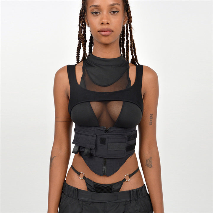 Women's Sporty tank top with innovative high-neck design and adjustable straps Skjora