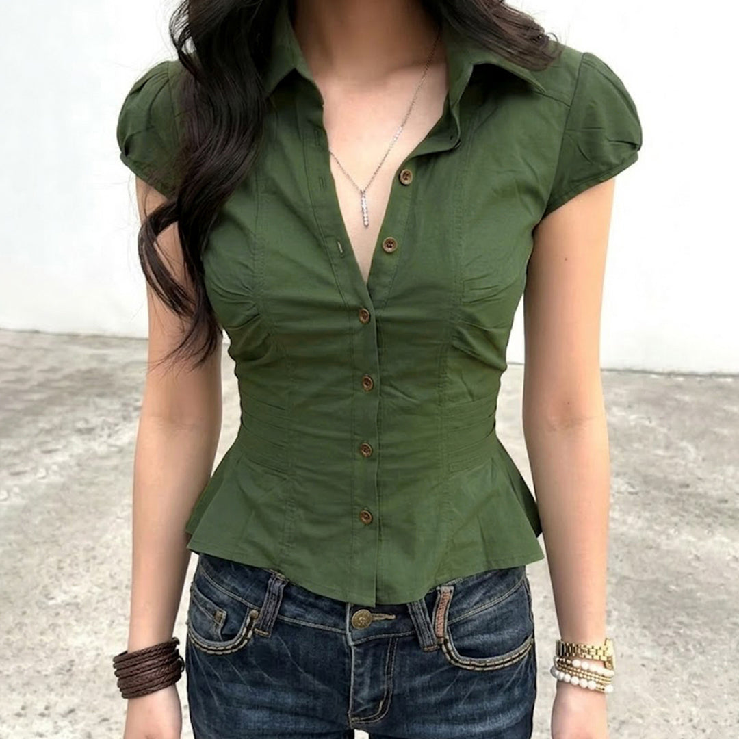 Dame bluse skjorte med elegante puffermene Skjora