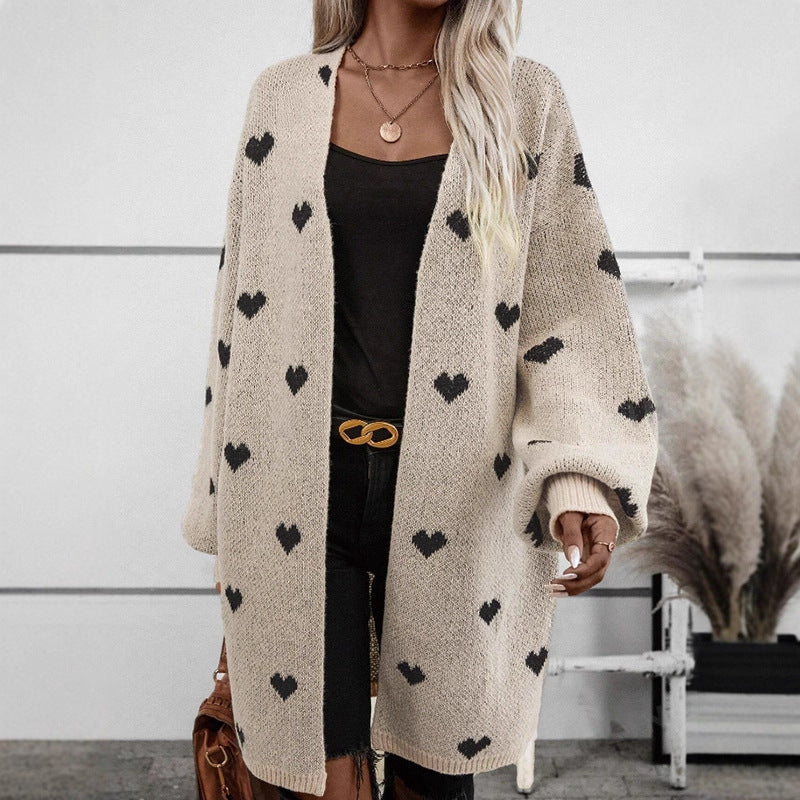 Dame cardigan med hjerte mønster og avslappet passform Skjora