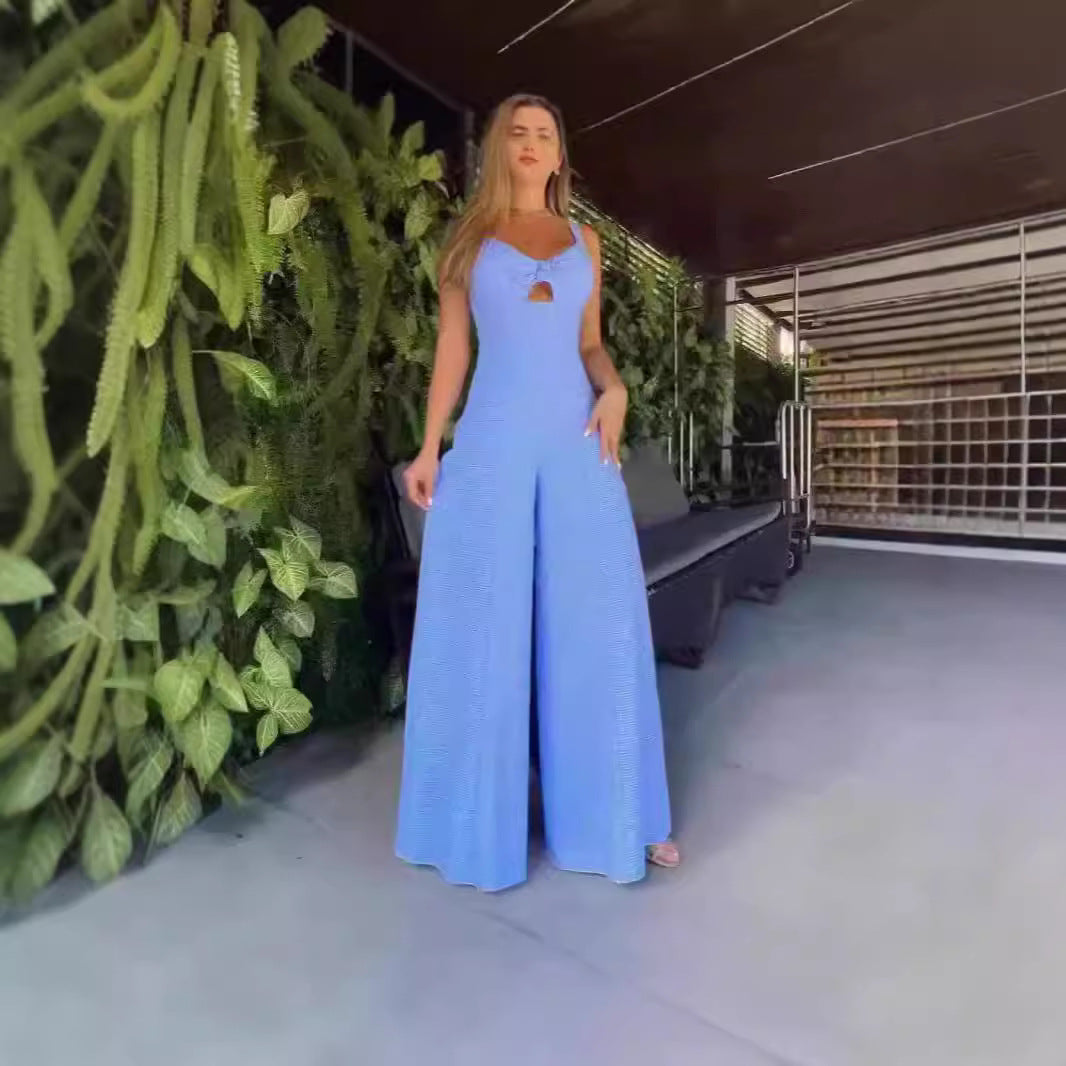 Damer Elegant Jumpsuit med dekorativ splitt og vid ben Skjora