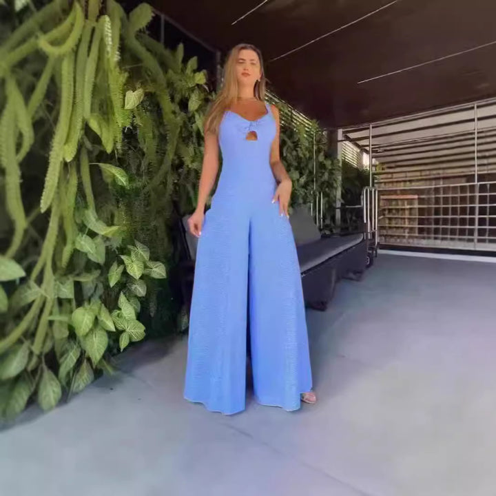 Damer Elegant Jumpsuit med dekorativ splitt og vid ben Skjora