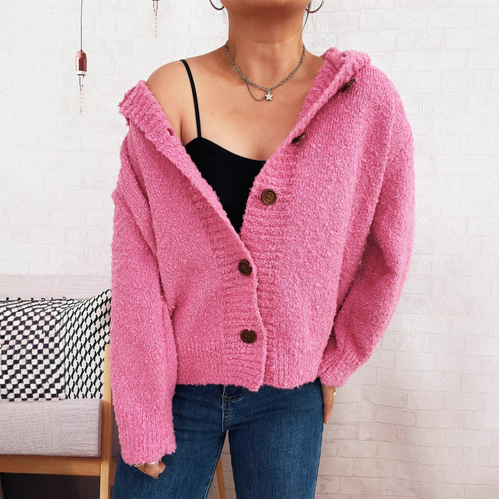 Dame Koselig Cardigan med Hette og Knappe Detaljer Skjora