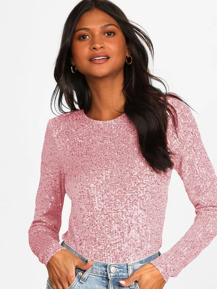 Damer Glitrende Bodysuit med Lange Ermer og Skinnende Topp Materiale Skjora