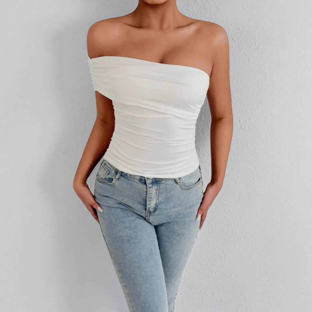 Dame Off-Shoulder topp med raffinerte volangdetaljer Skjora
