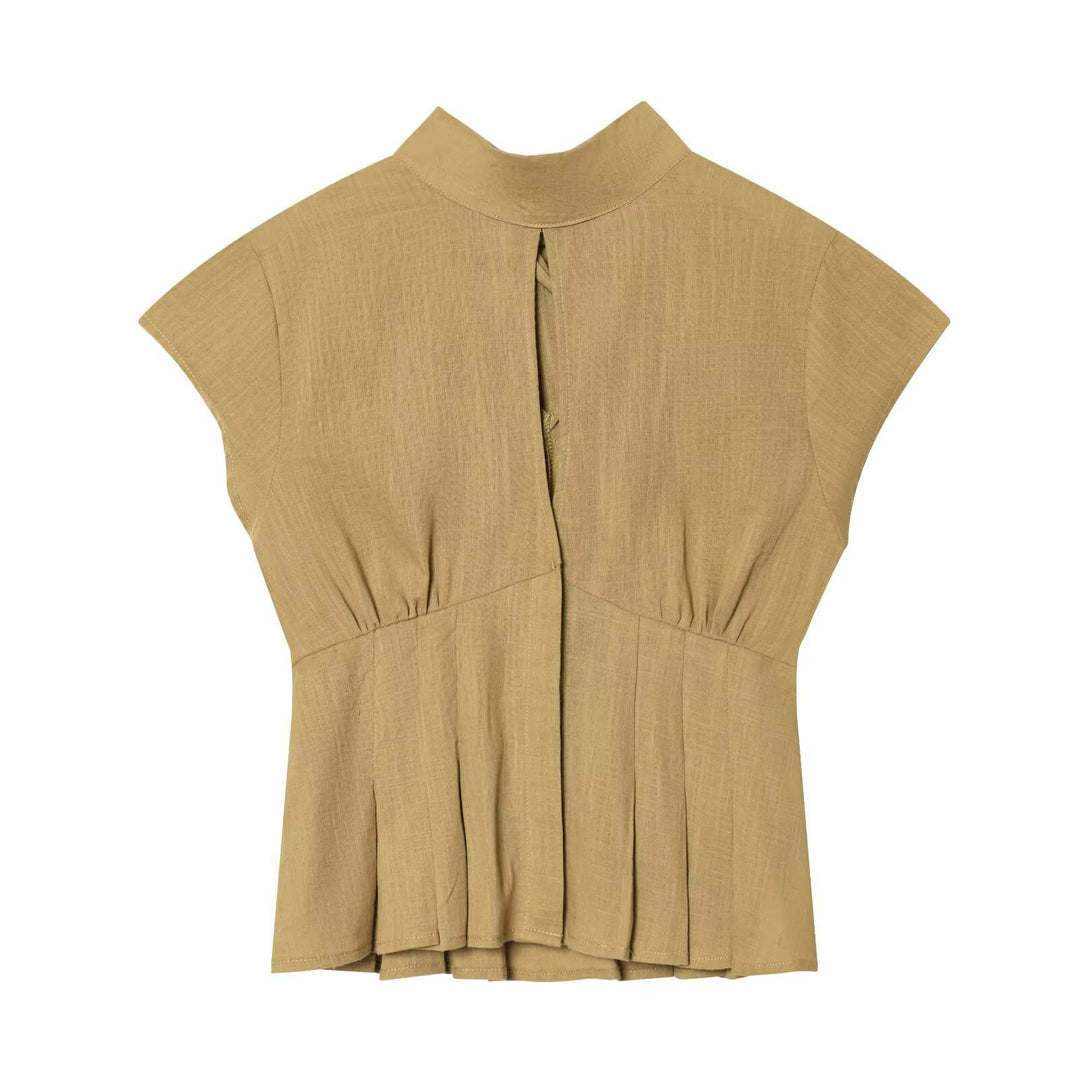 Dame moteriktig bluse med asymmetrisk snitt og dekorative folder Skjora