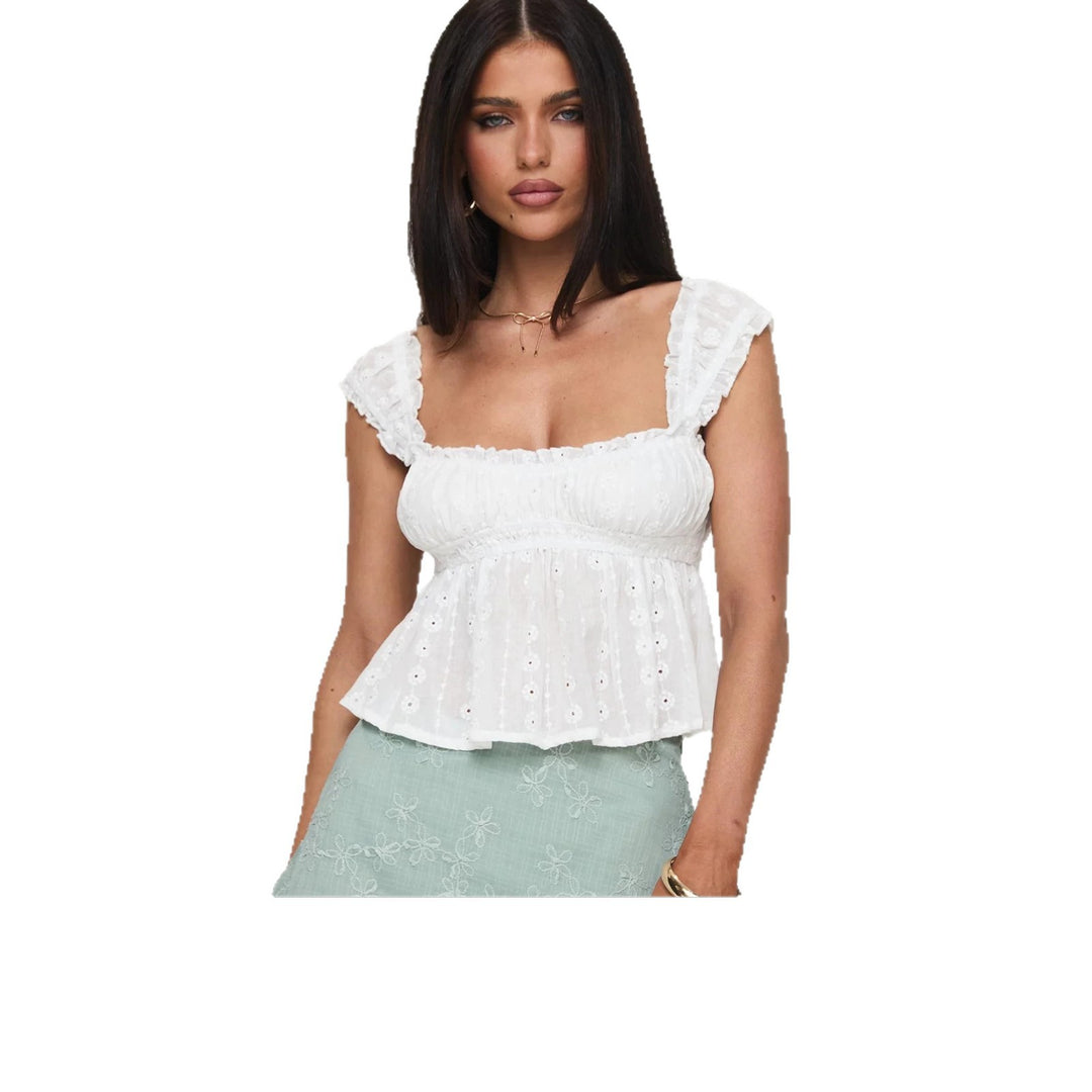 Dame Lett sommertopper med romantiske blonder detaljer Skjora