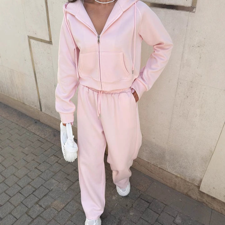 Dame Sporty Lounge-set med cropped jakke og bred bukse design Skjora