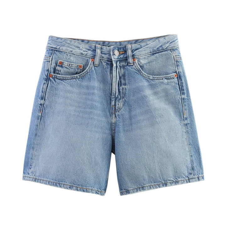 Dame denim shorts i avslappet snitt med høy midje og praktiske lommer Skjora