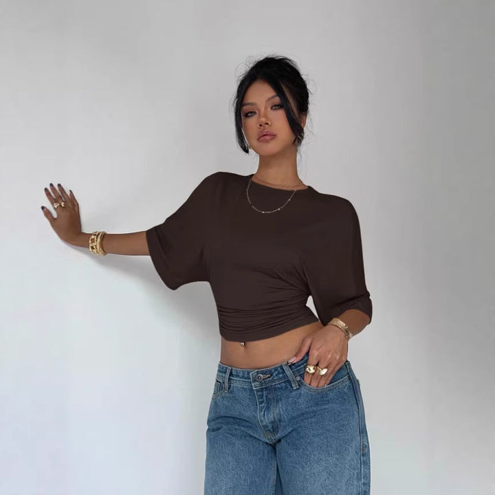Dame Korteermet Crop-Top Skjora