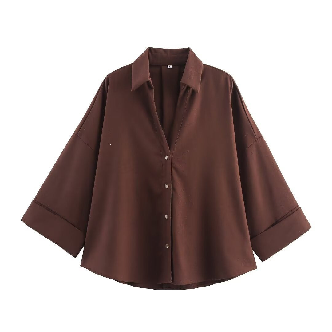 Dame skjorte-bluse med avslappet snitt og elegante 3/4-ermer Skjora