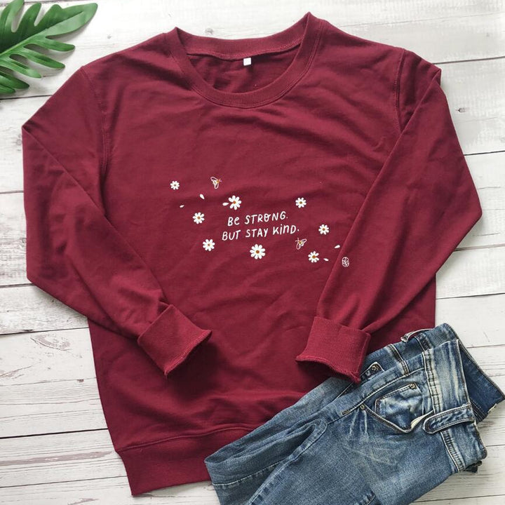 Kvinner sweatshirt med inspirerende budskap og blomsterdesign Skjora