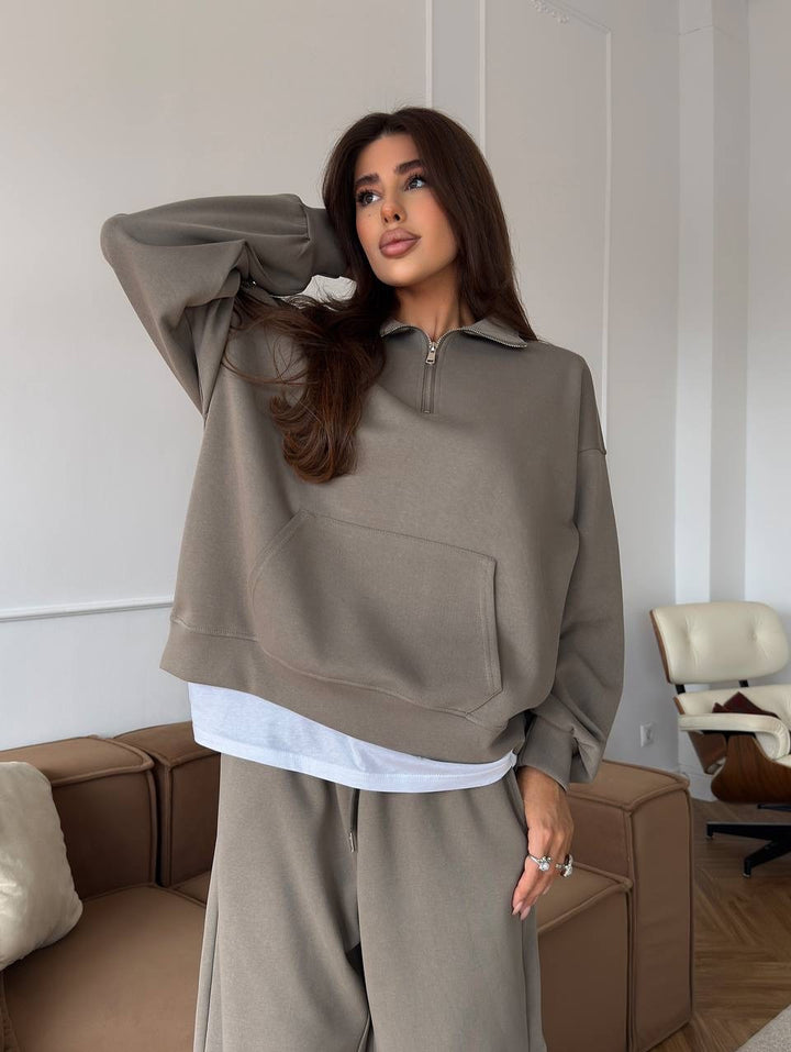 Dame Oversized Sweatshirt og vid-cut Bukser Sett Skjora