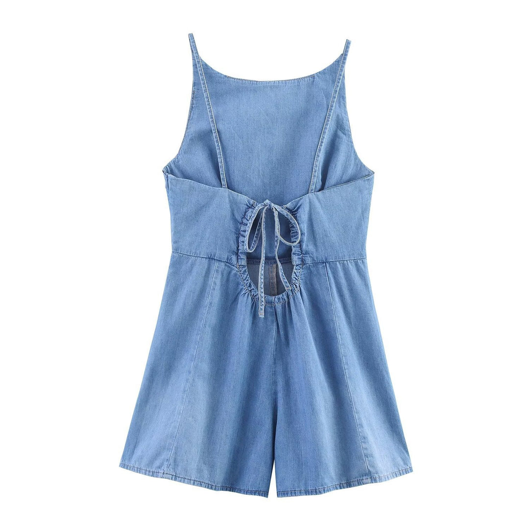 Dame Denim Jumpsuit med smal passform og justerbare stropper Skjora