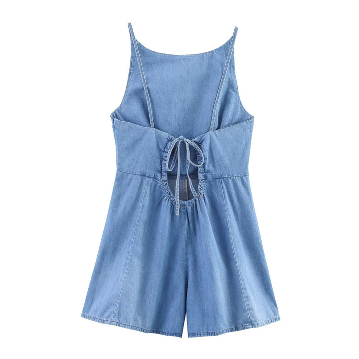 Dame Denim Jumpsuit med smal passform og justerbare stropper Skjora