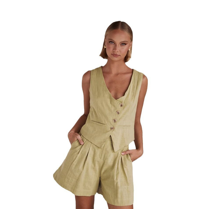 Dame Fritid To-delt med Korte Ermer Bluse og Shorts Skjora