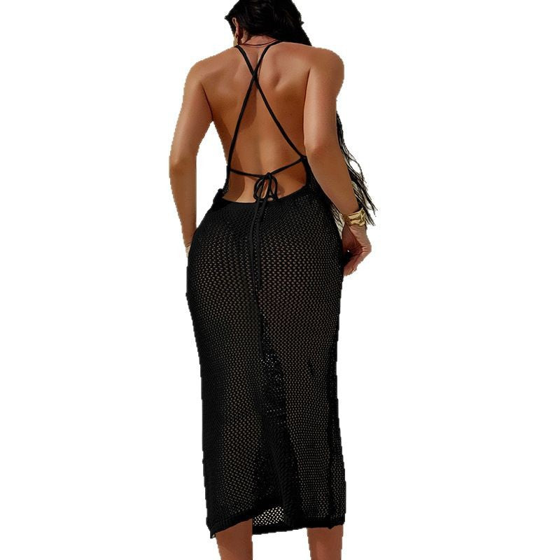 Damen Kunststrick Strandkleid mit raffiniertem Netzdesign Skjora