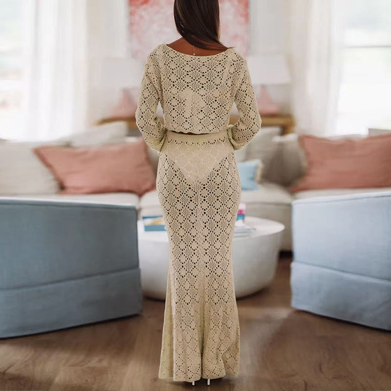 Damen Elegantes Maxikleid mit raffinierter Spitzenstruktur Skjora