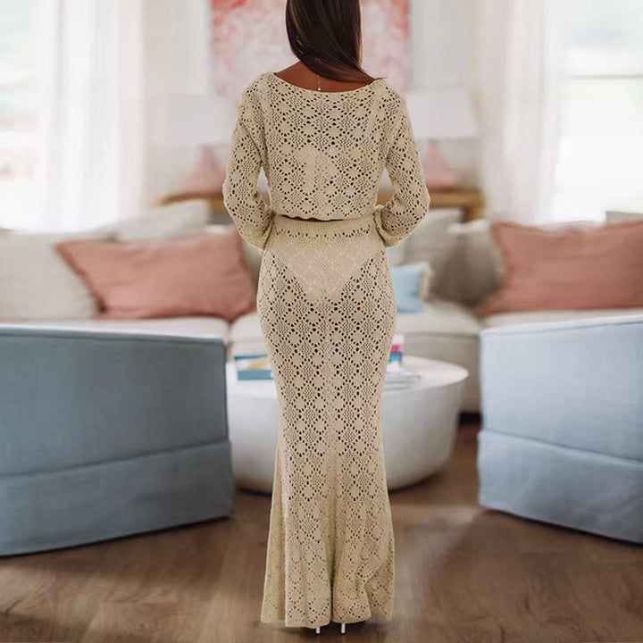 Damen Elegantes Maxikleid mit raffinierter Spitzenstruktur Skjora