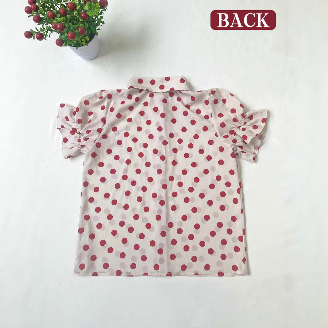 Dame Lette Bluse med Rynkede Ermer og Prikkedesign Skjora