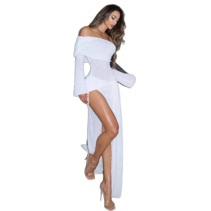 Damer Off-Shoulder Maxikjole med flytende stoff og høy splitt Skjora
