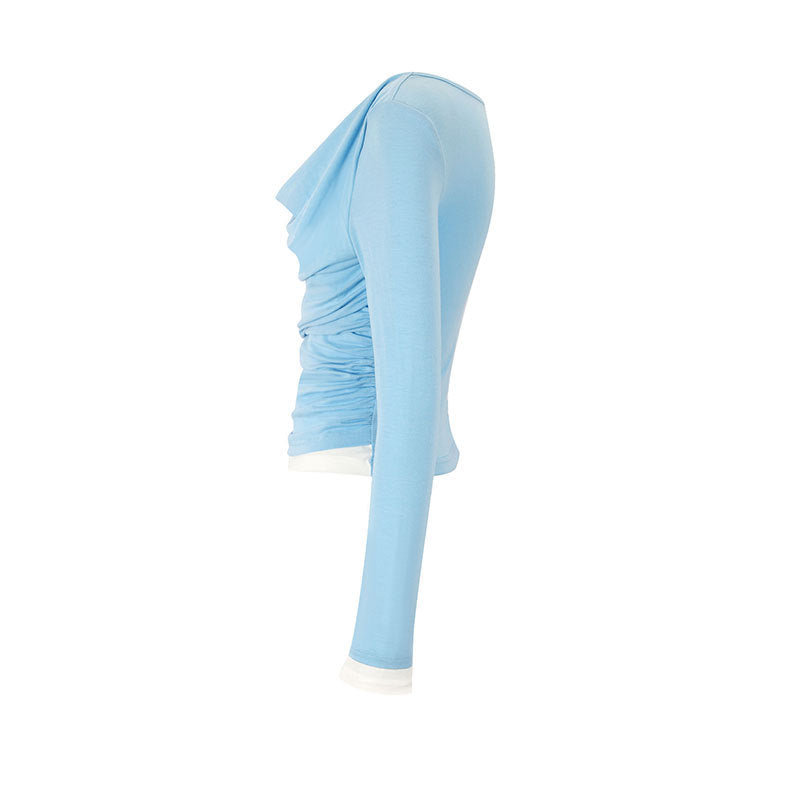 Dame figurtilpasset longsleeve med elegant rynkeeffekt og dyp utringning Skjora