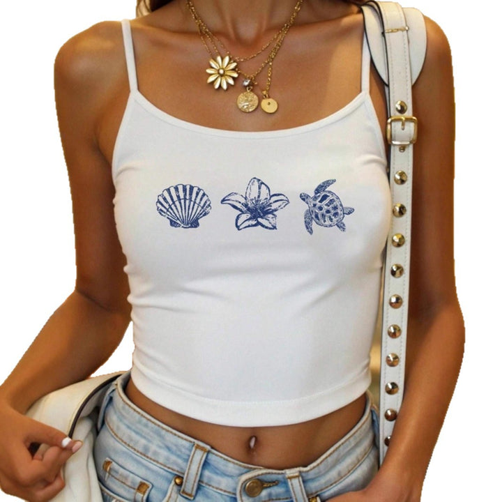 Dame Crop-Top med maritime motiver og figurnær passform Skjora