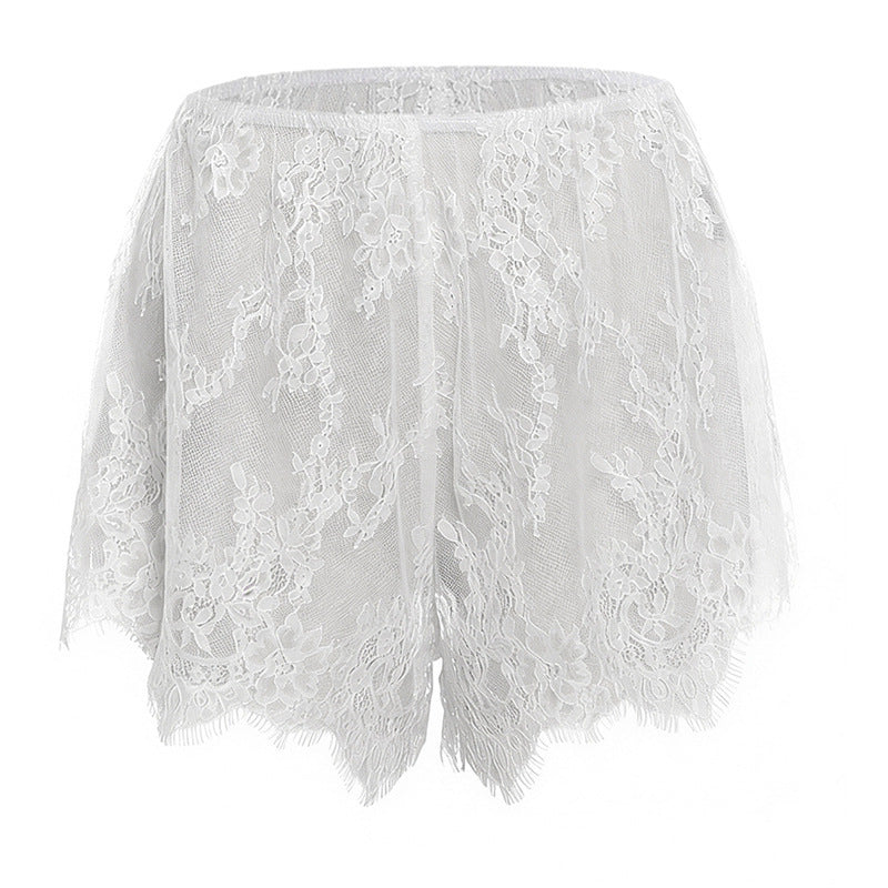Dame blonde shorts med delikat blomsterbroderi og elastisk linning Skjora
