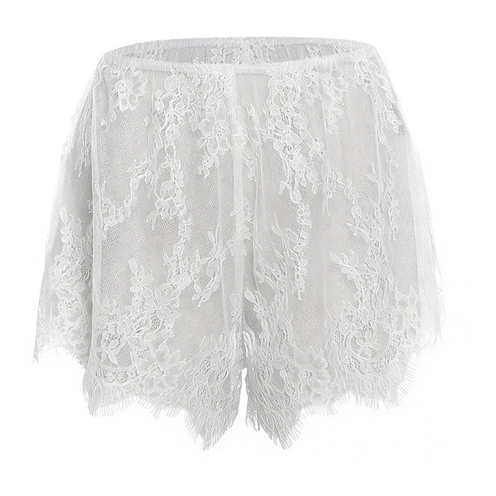 Dame blonde shorts med delikat blomsterbroderi og elastisk linning Skjora