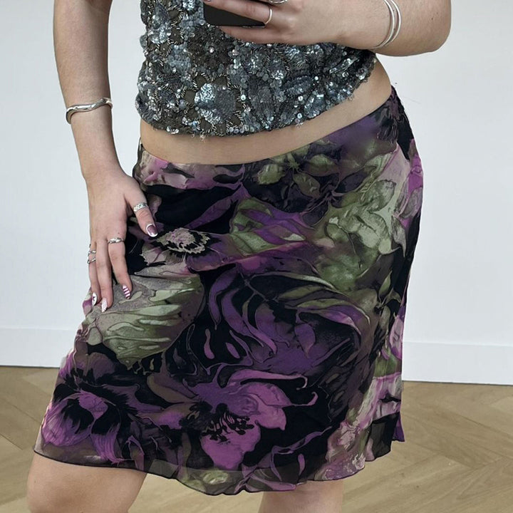 Dame midi skjørt med blomsterdesign og elastisk liv Skjora