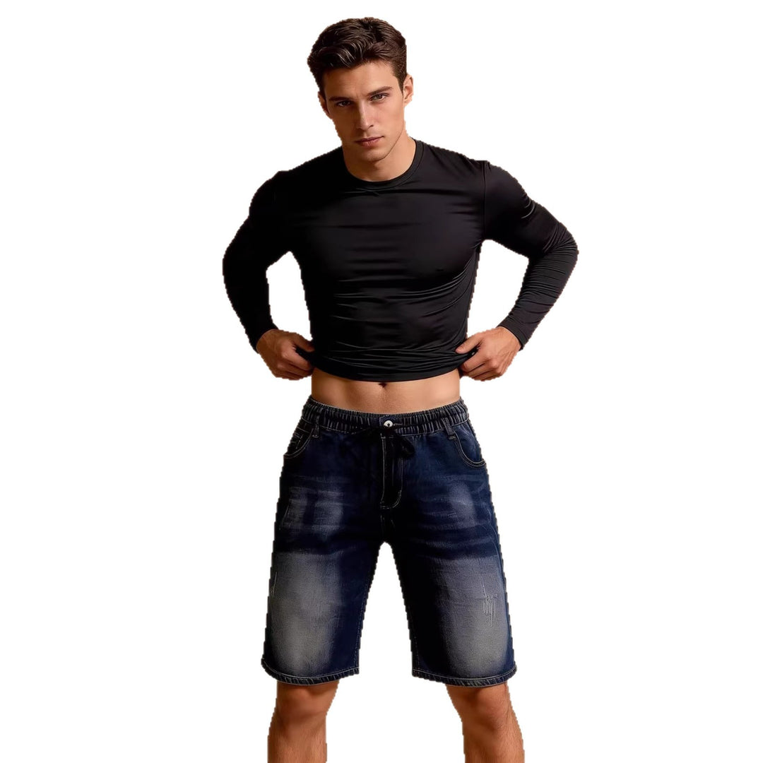 Herre behagelige denimshorts med elastisk midje og avslappet design Skjora