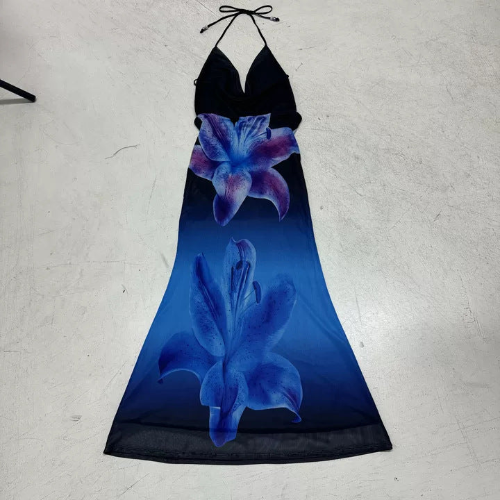 Dame sommerlig maxikjole med spennende blomsterdesign Skjora