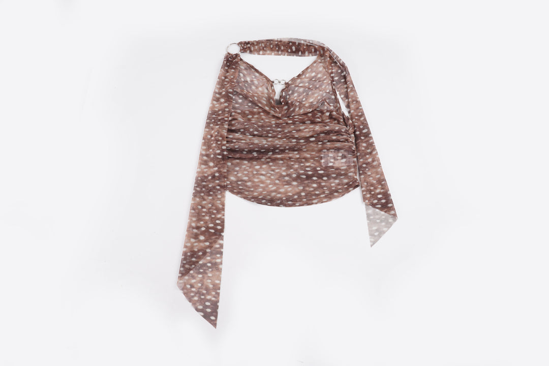 Dame stilfull halvgjennomsiktig bluse med volangdetaljer Skjora