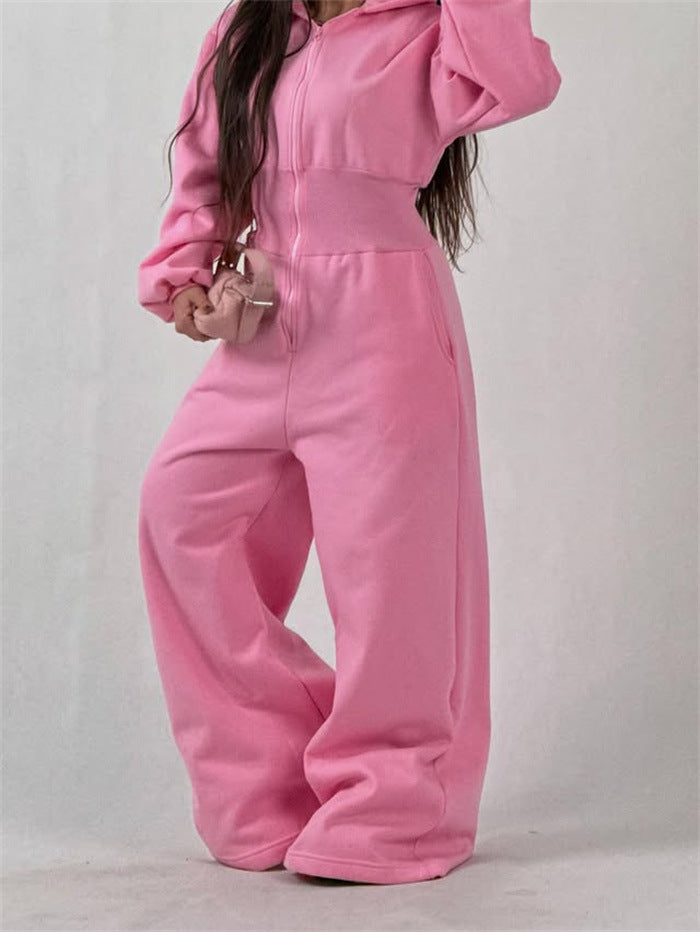 Kvinne jumpsuit med hette og vid ben Skjora