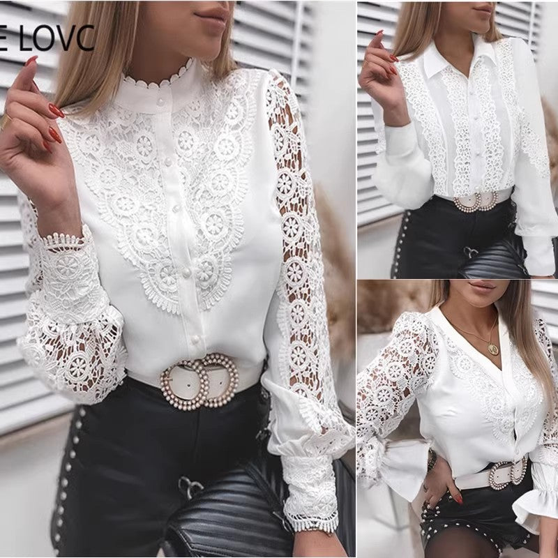 Elegant bluse for kvinner med volangdetaljer Skjora
