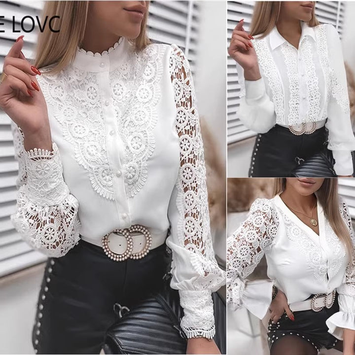 Elegant bluse for kvinner med volangdetaljer Skjora