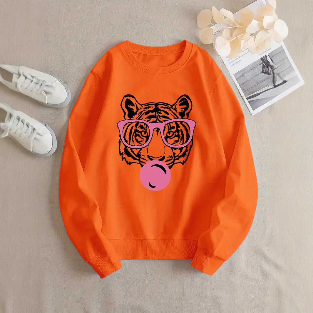 Dame sweatshirt med kreativ tigerdesign og avslappet snitt Skjora