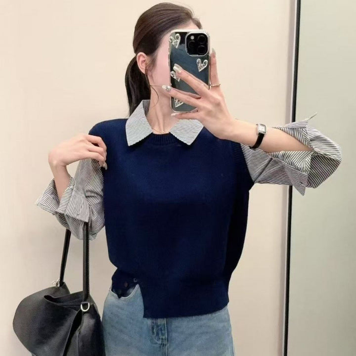 Women's relaxed jumper with elegant shirt socks and textured look Skjora