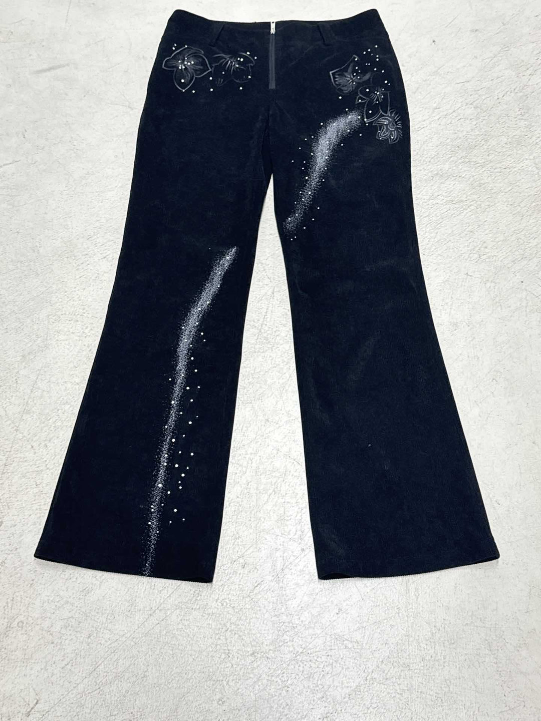 Damer Flares Cordbukser med blomsterdesign og glitterdetaljer Skjora