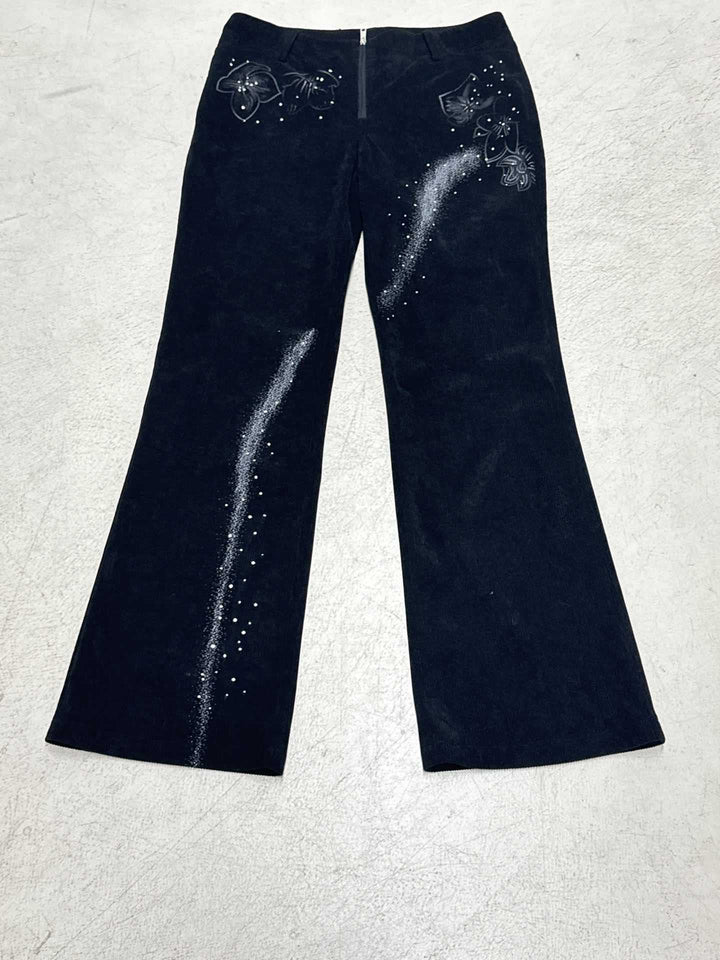 Damer Flares Cordbukser med blomsterdesign og glitterdetaljer Skjora